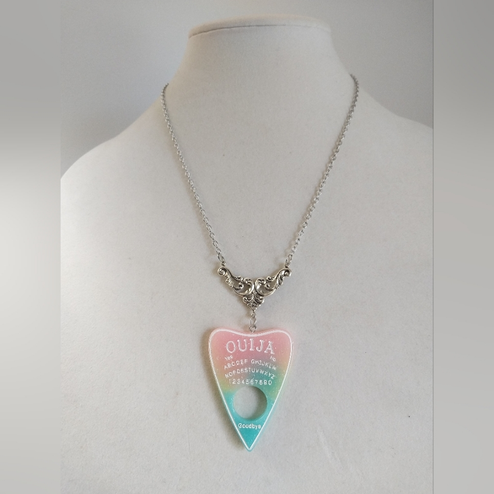 Pastel Goth Rainbow Glitter Pastel Ouija Planchette Necklace
